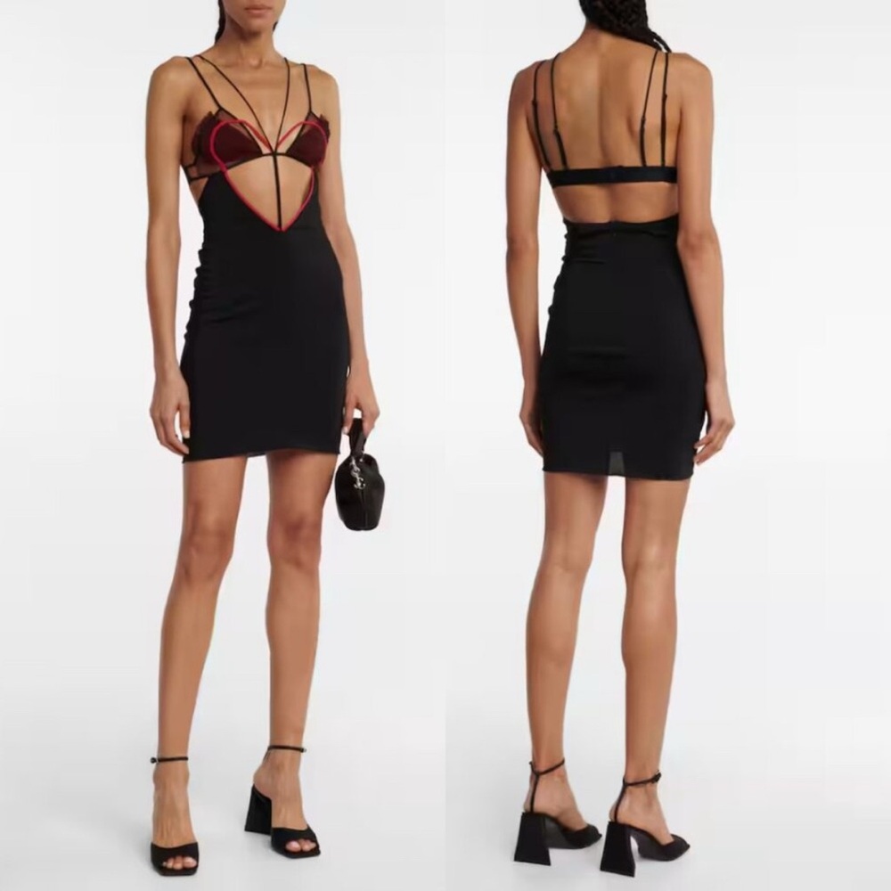 Nensi Dojaka Heart Cut-out Slip Mini Dress Sz Small Oxblood/Black Silk